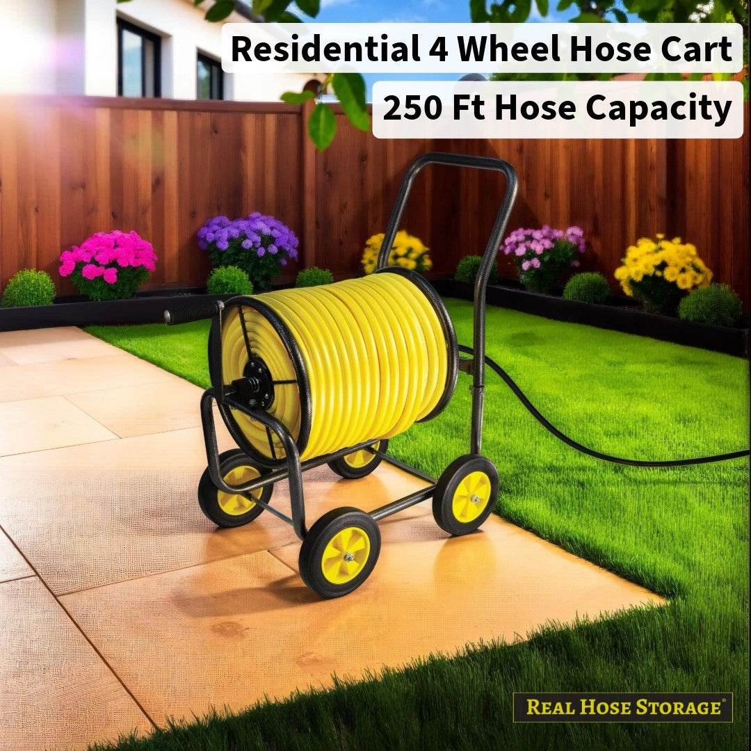 Real Hose Storage 4-Wheel Residential Hose Reel Cart - 250ft Hose Capacity