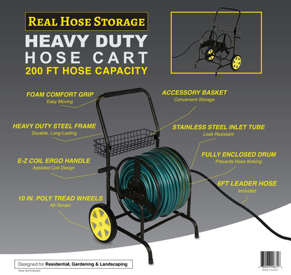 Real Hose Storage 2-Wheel Heavy Duty Hose Cart - 200ft Hose Capacity